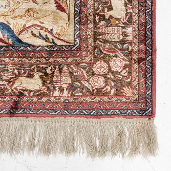 A semi-antique pictorial silk rug, northern India, c 199 x 132 cm.