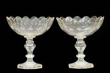 SKÅLAR PÅ FOT, ett par, glas, 1800-tal.