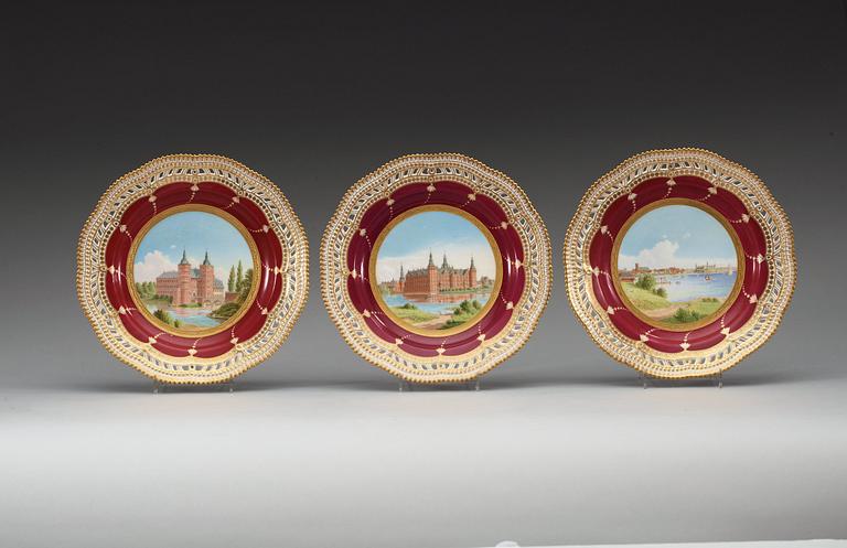 A set of five Royal Copenhagen topographical dessert dishes, Denmark, 18th/19th Century.