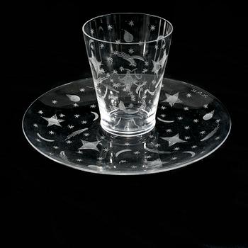 GLAS, 6 st samt ASSIETTER, 6 st, glas, Edward Hald, 1920-tal.