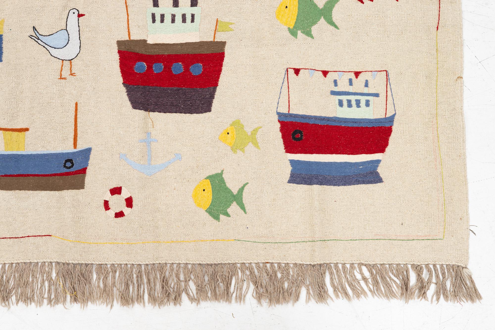 A hand-embroidered Kelim carpet, c. 225 x 170 cm.