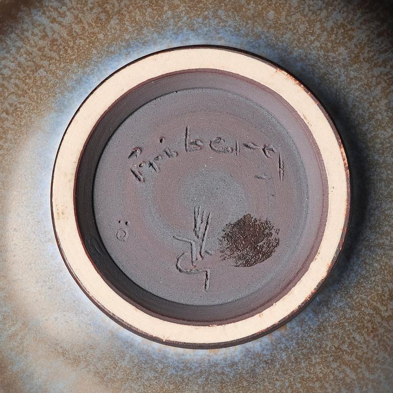 Berndt Friberg, a set of two stoneware vases and a bowl with rabbit's fur glazes, Gustavsberg Studio, Sweden, dated 1944-45, 1956, 1958.