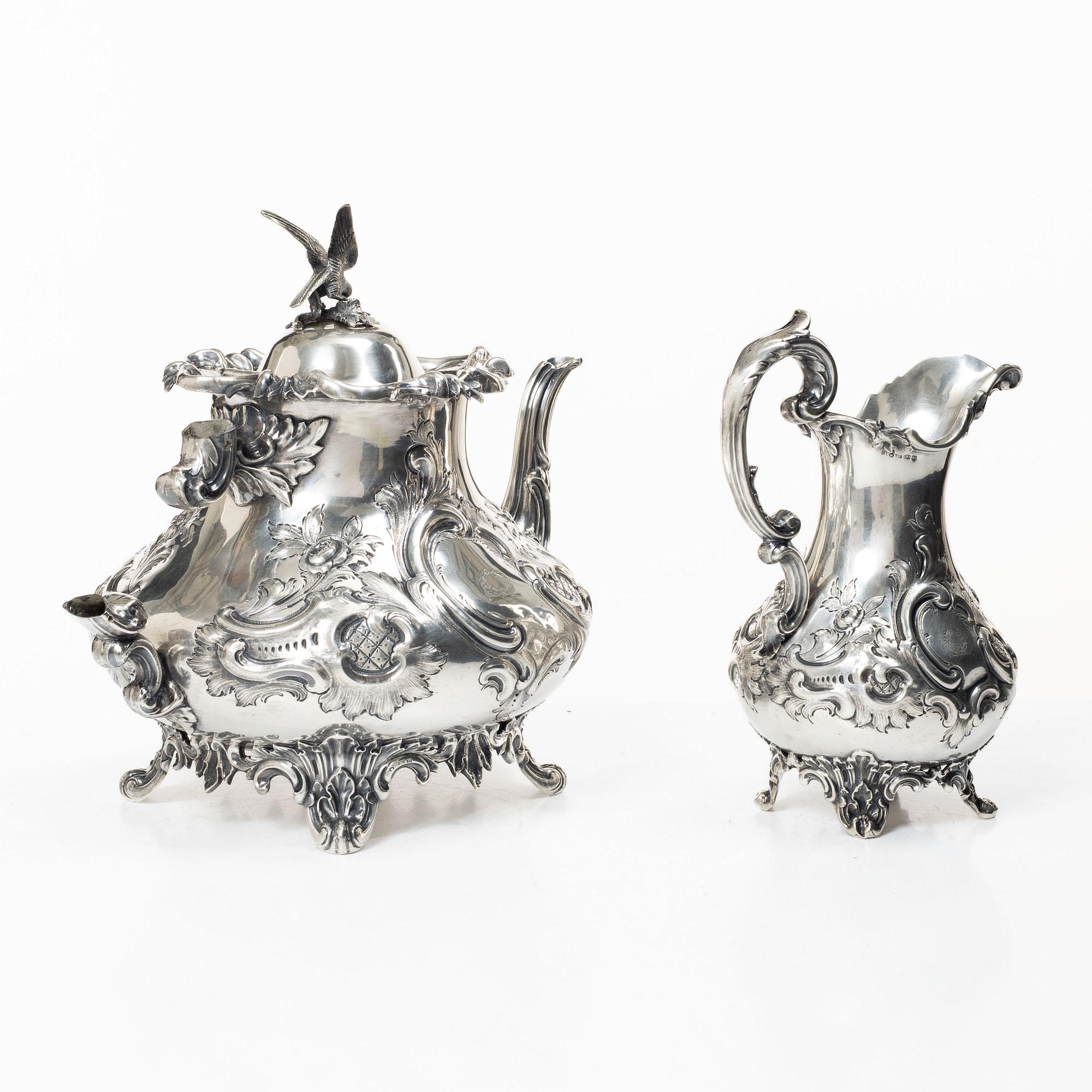 A four piece silver tea and coffee service, William Southey, London, England, 1858-59.