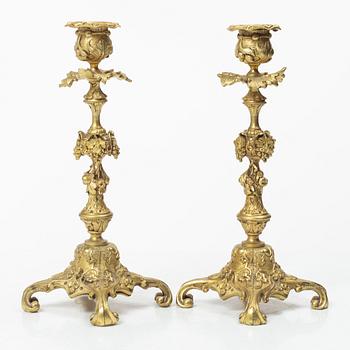 A pair of Oscarian brass candle sticks, Sweden, late 19th century.
