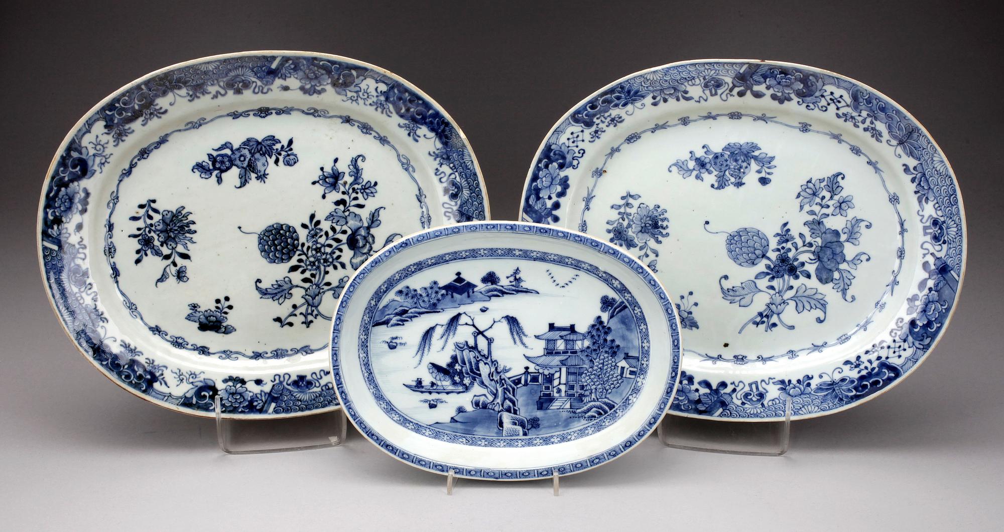 UPPLÄGGSFAT, 3 st, porslin, Kina, 1800-1900-tal.