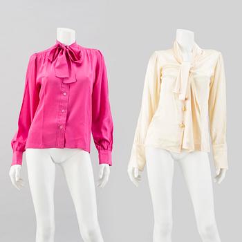 YVES SAINT LAURENT, tied blouses, 2 pieces, french size 40.