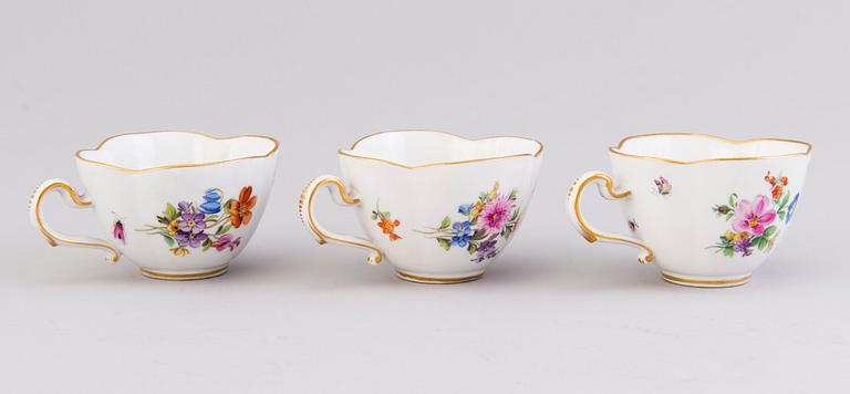 SIX COFFEE CUPS WITH SAUCERS, porcelain, Meissen, 20th century.