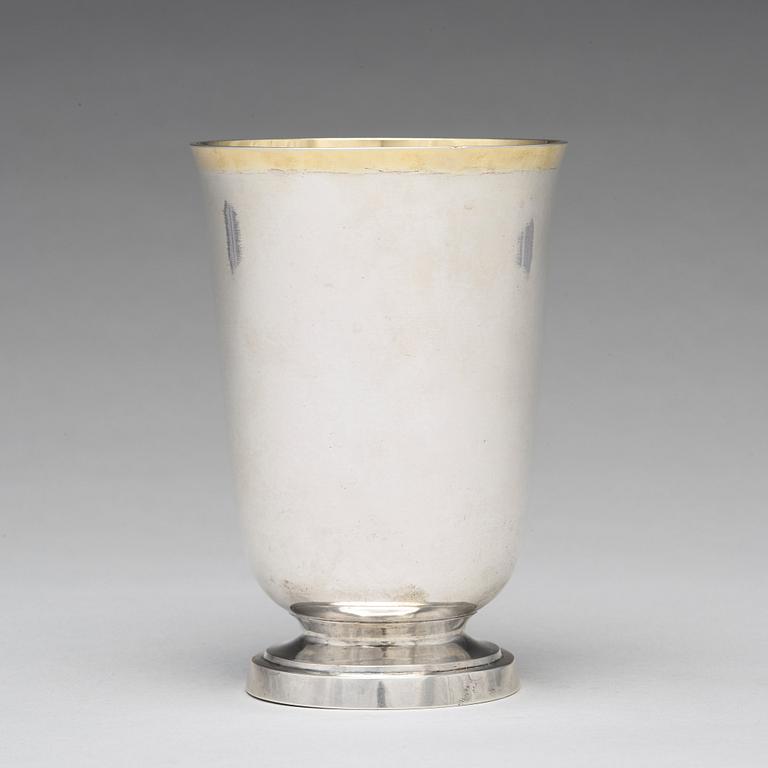 A Swedish 19th century parcel-gilt silver beaker, mark of Adolf Zethelius, Stockholm 1820.