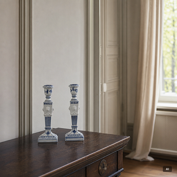 A pair of Royal Copenhagen 'Blue fluted' candle sticks, Denmark, 20th century.