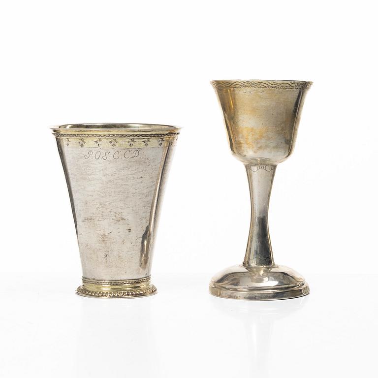 A Swedish silver beaker and cup, 18th century.