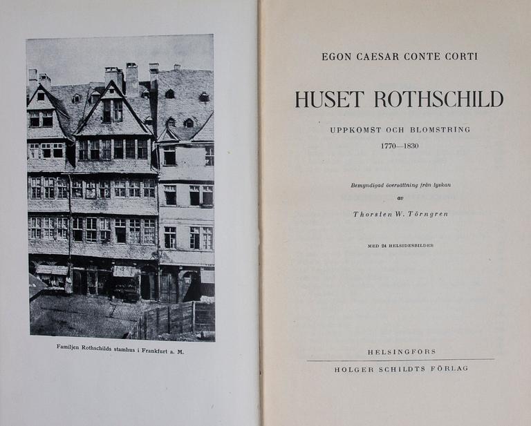 BÖCKER, 2 VOLYMER, Huset Rothschild, Conte Corti, Holger Schildts Förlag 1928-1930.