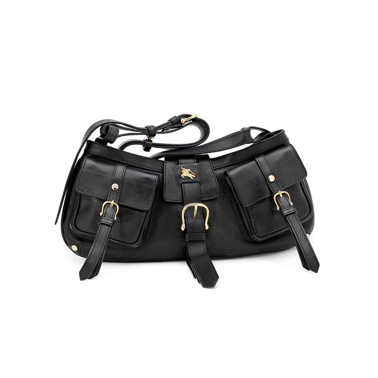 BURBERRY, a black leather shoulder bag.