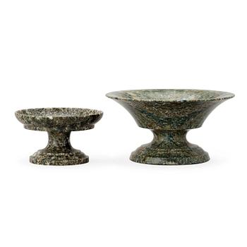 1312. Two Swedish 19th century green marble salts.