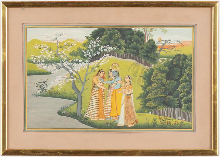 Unidentified artist, Company in a blooming garden, India, 20th century.