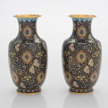 A pair of cloisonné enameled vases, China, 20th century.