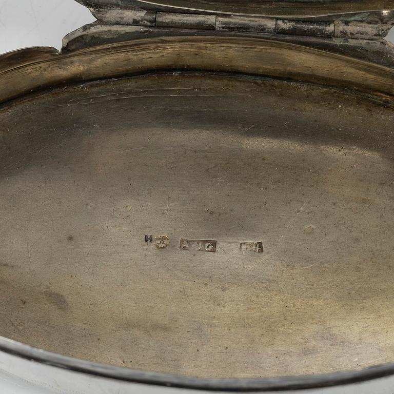 Boxes, 5 pcs, silver, including Germany and Sweden, as well as 3 unmarked boxes.