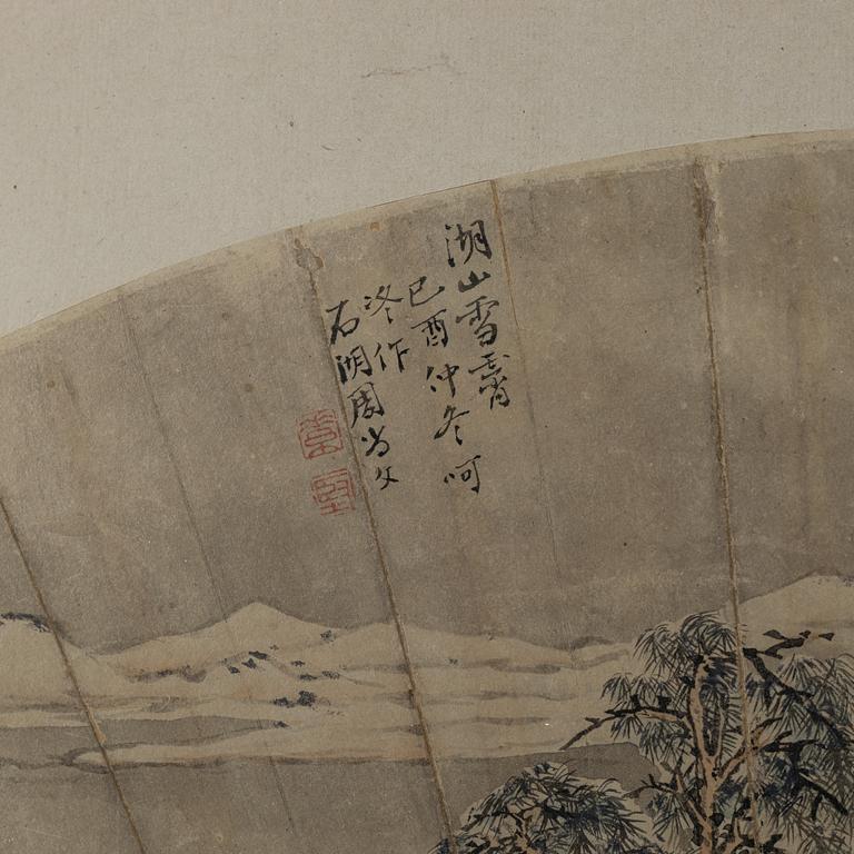Zhou Shangwen, solfjädersmålning, Kina, troligen 1700-tal.