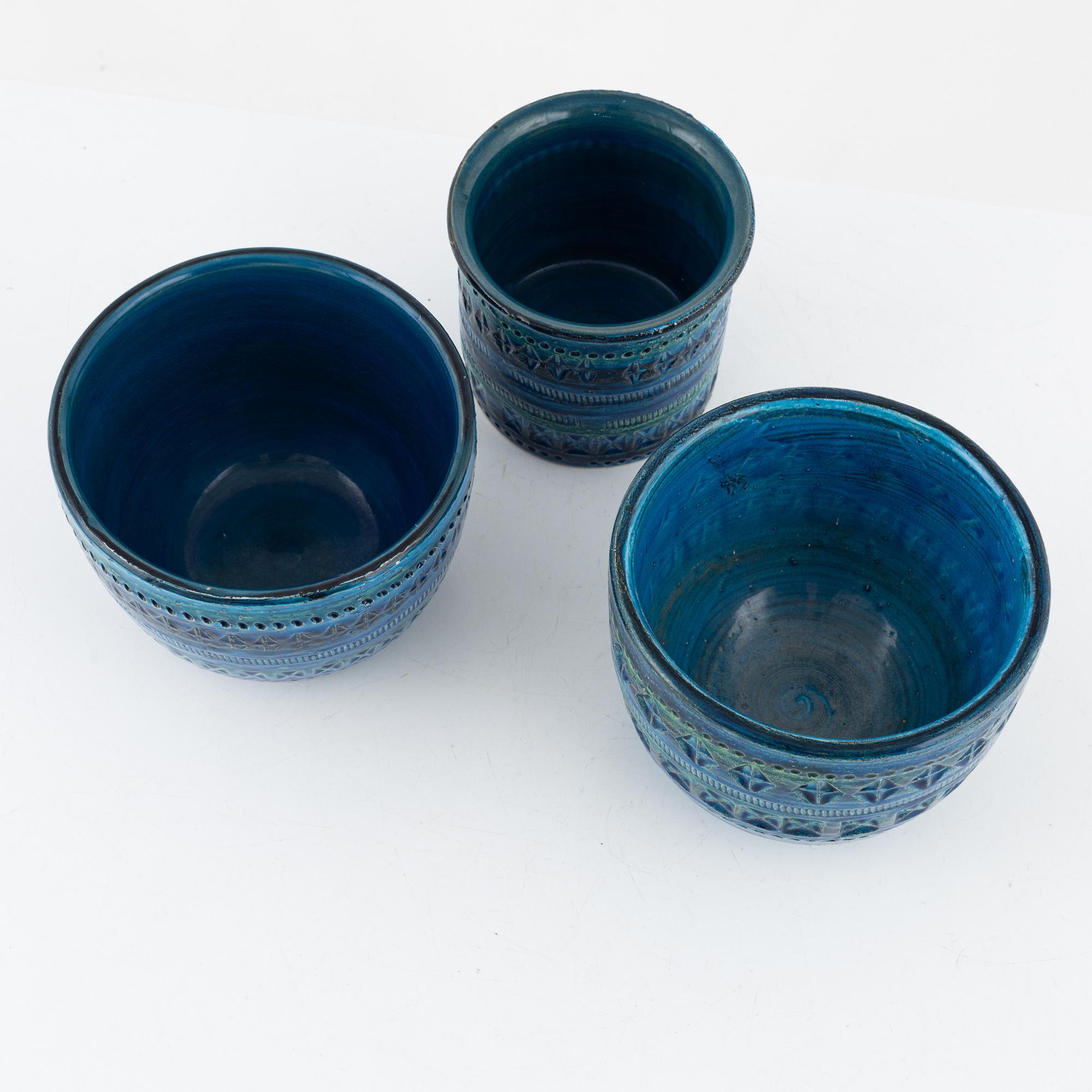 Aldo Londi, three 'Rimini blu' pots for Bitossi, Italy.