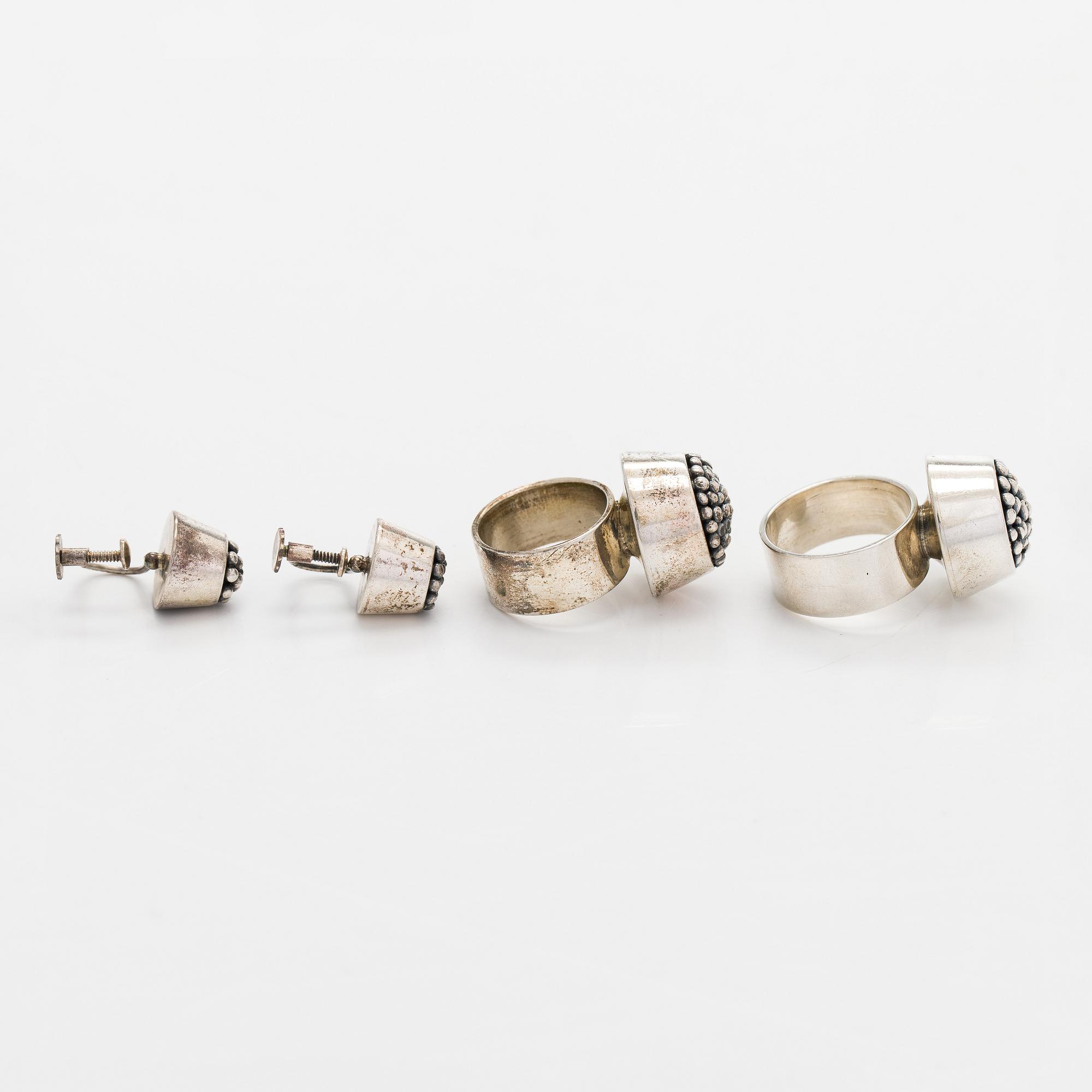 Rings and earrings, silver, Tillander, 1950 / 60s.