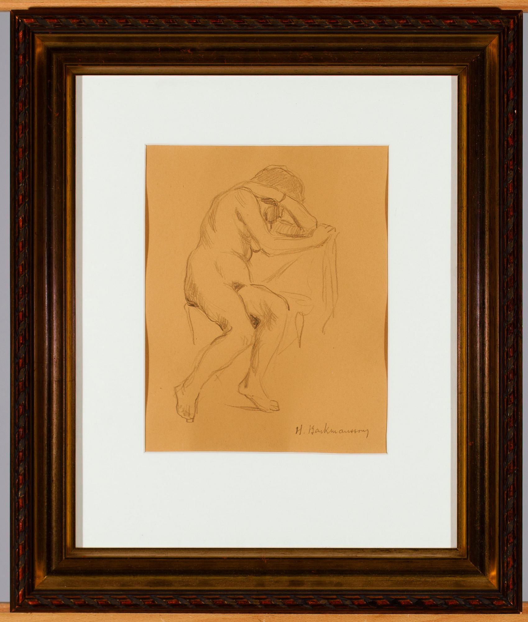 HUGO BACKMANSSON, teckning, signerad.