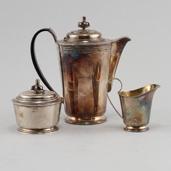 KAFFESERVIS, 3 delar, silver, Tore Eldh, Göteborg, 1949, 680 gram.