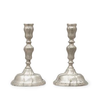 1629. A pair of Swedish Rococo pewter candlesticks by F Ahlman 1777.