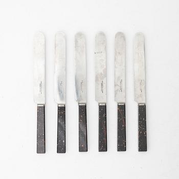 Bordsknivar med porfyrskaft, 6 st, 1800-tal.