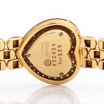 Chopard, rannekello, sydän, 18K kultaa, timantteja ja rubiineja, 22,5 mm.