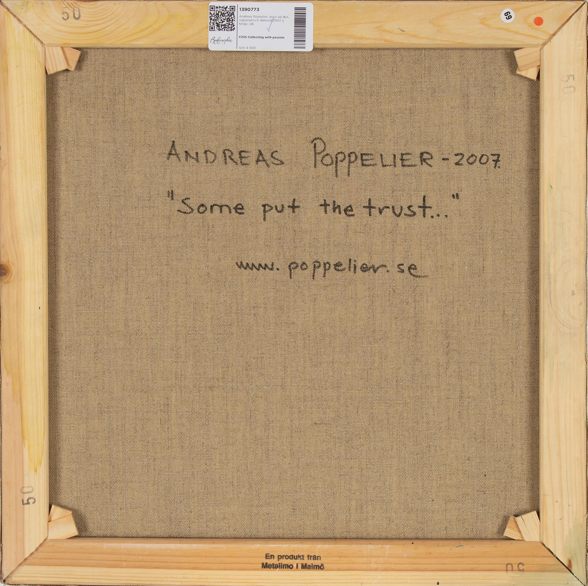 Andreas Poppelier, acrylic on canvas, signed and dated 2007 on verso.