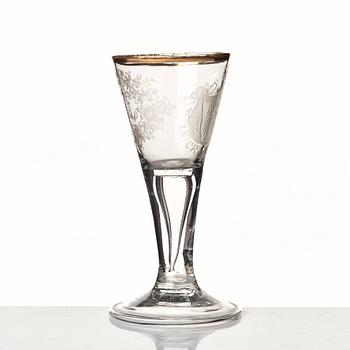 Spetsglas, graverat vapen för Lütkeman, 1700-tal.