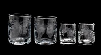 WHISKYGLAS, 6 st samt SNAPSGLAS, 6 st, "Antik, Reijmyre, 1900-tal.