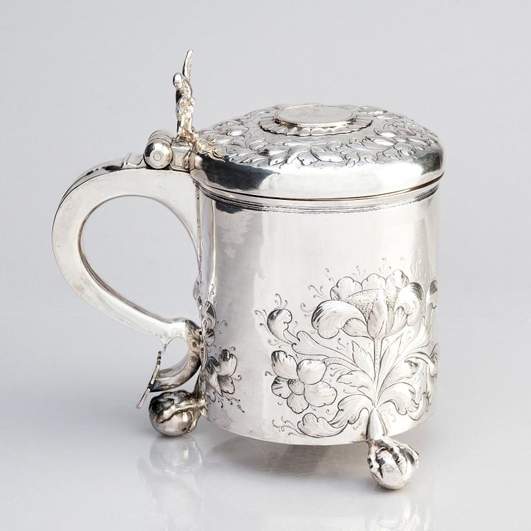 Anders Jensen Scheel, dryckeskanna, silver, Nykøbing (verksam 1677-1706), Danmark. Barock.