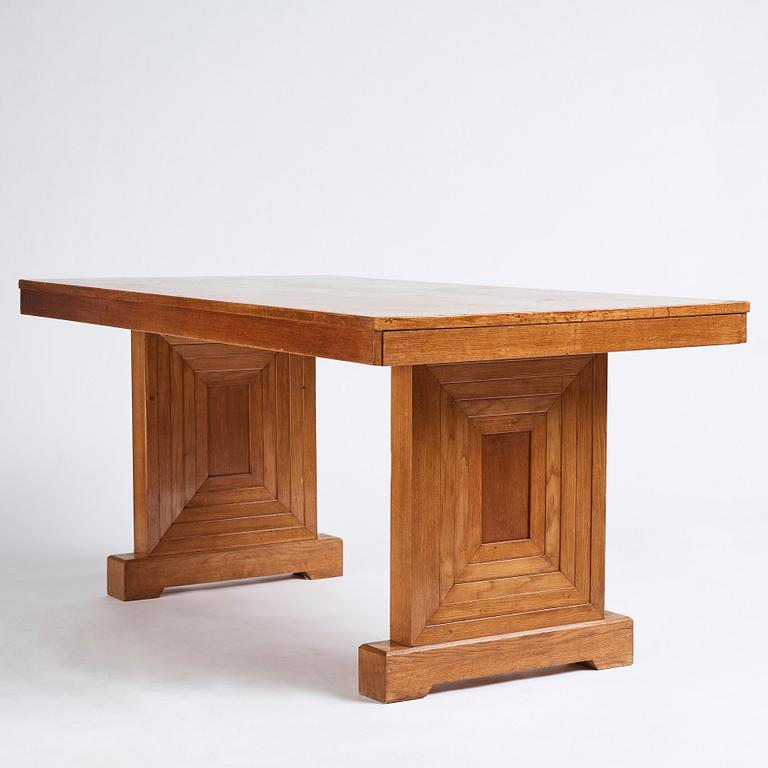 Oscar Nilsson, attributed to, a stained oak table, probably executed at Isidor Hörlin AB, Stockholm, 1930-40's.