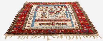 A pictoral Qashqai rug, Southwest Persia, c. 222 x 152 cm.