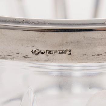 A cut crystal and silver bowl, marked Kultakeskus, Hämeenlinna 1967.