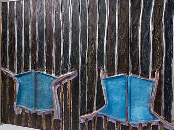 Stephen Buckley, mixed media on panel, signed and dated 1987 on verso.