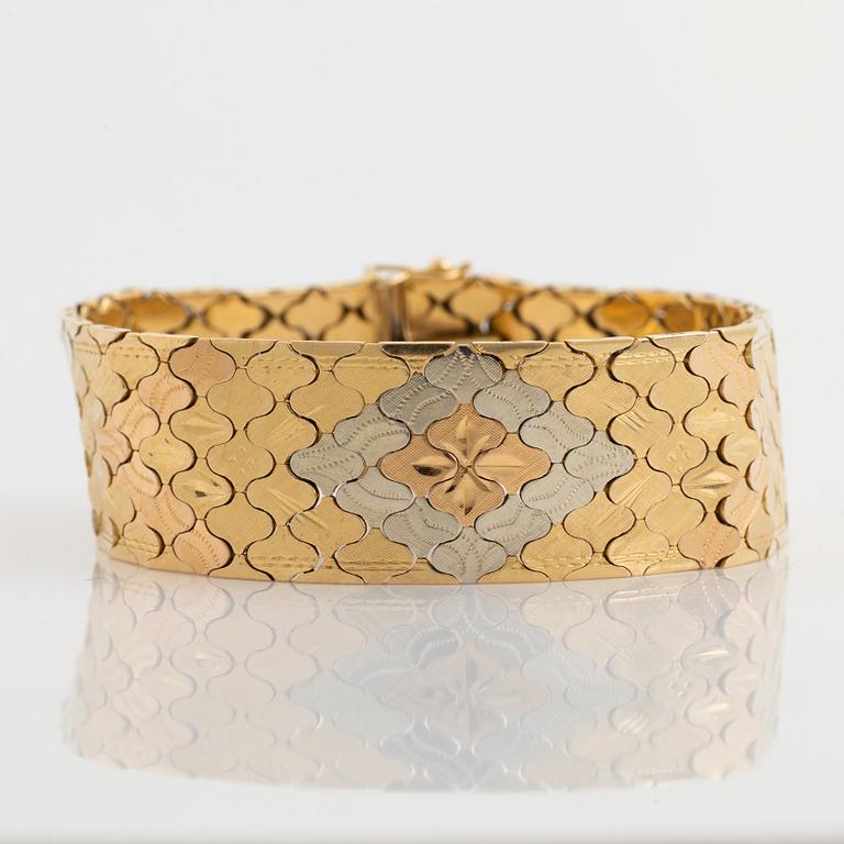 18K three colour gold bracelet, Vicenza, Italy.