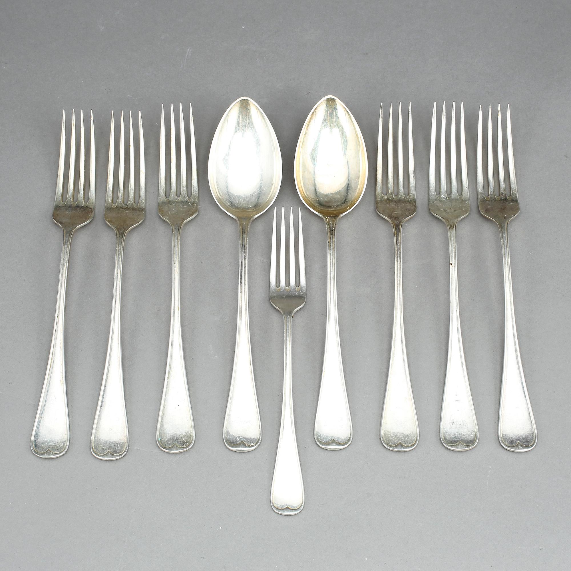 BESTICK, 9 delar, silver, C.G Hallberg, Stockholm 1925-1926. Ca 577 gram.