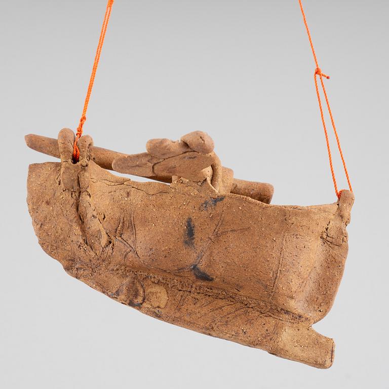 Bertil Vallien, a stoneware sculpture of a boat, executed in his own studio in Åfors, 1960s.