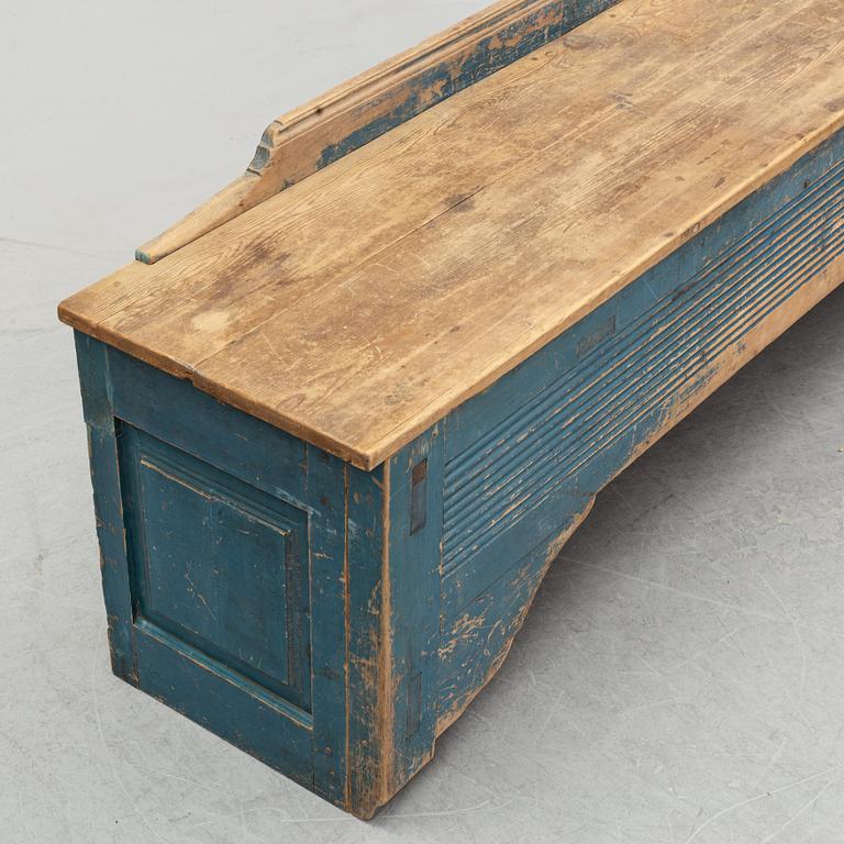 A painted pine bench, 19th Century.
