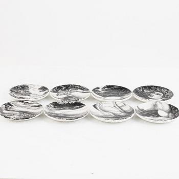 Piero Fornasetti, glasunderlägg, 8 st, "Adamo ed Eva",flintgods, Milano, Italien, 1965.