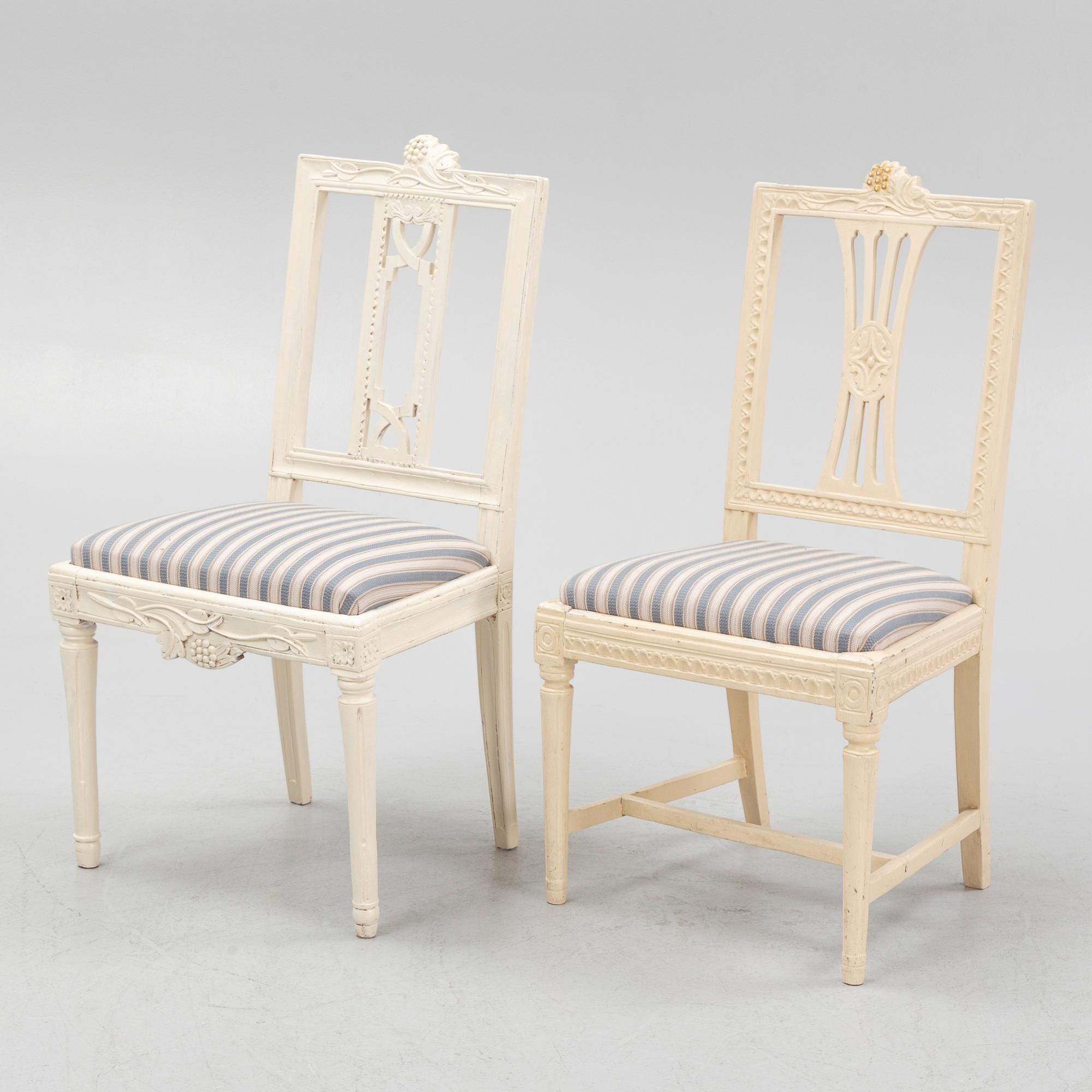 A set of six late Gustavian chairs, Lindome circa 1800.