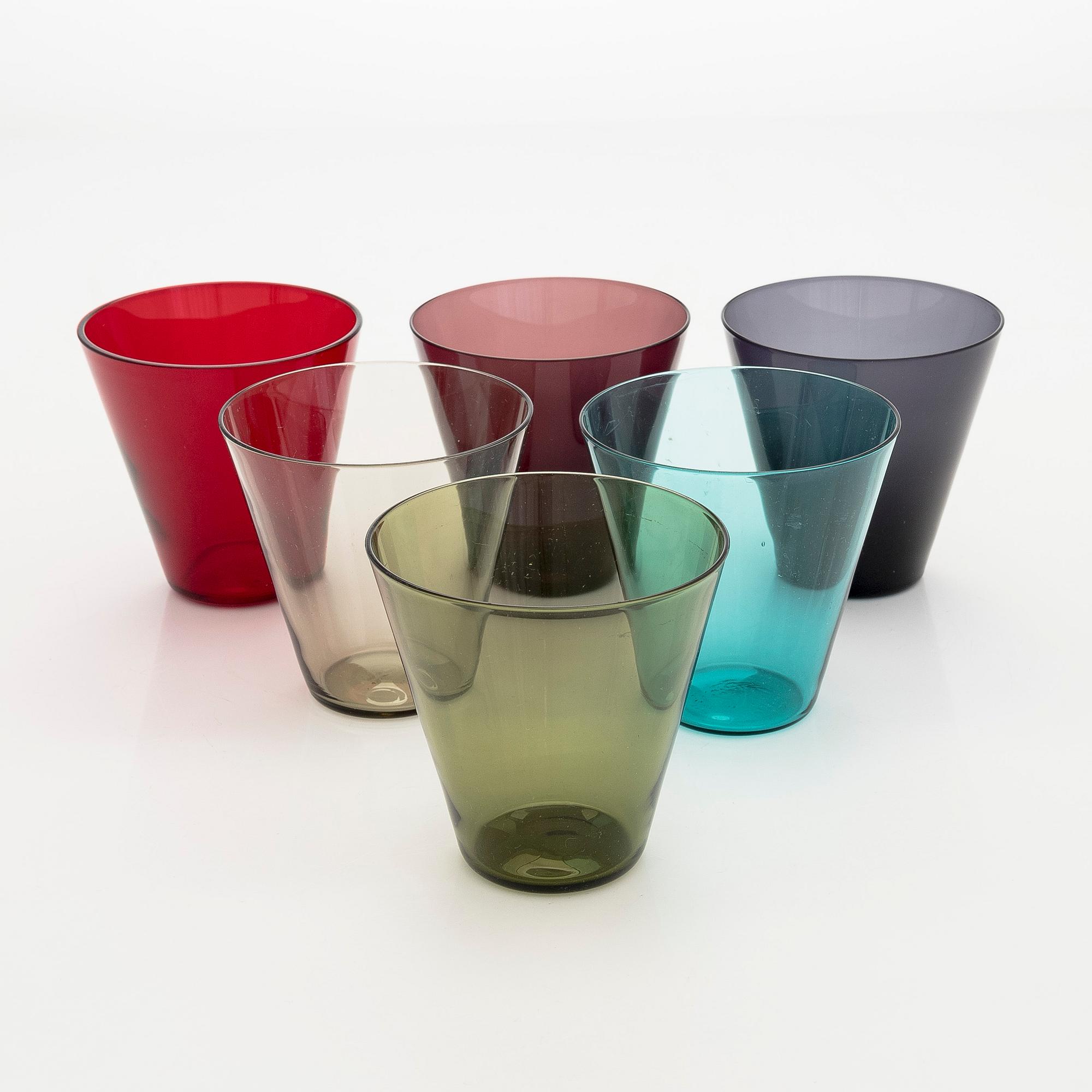 Kaj Franck, a set of six 'Kimara' drinking glasses, Notsjö, Nuutajärvi, Finland, in original box, 1960s.