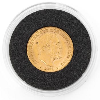 Gold coin, Sweden, Oscar II, 10 kronor, Type III, 1901.