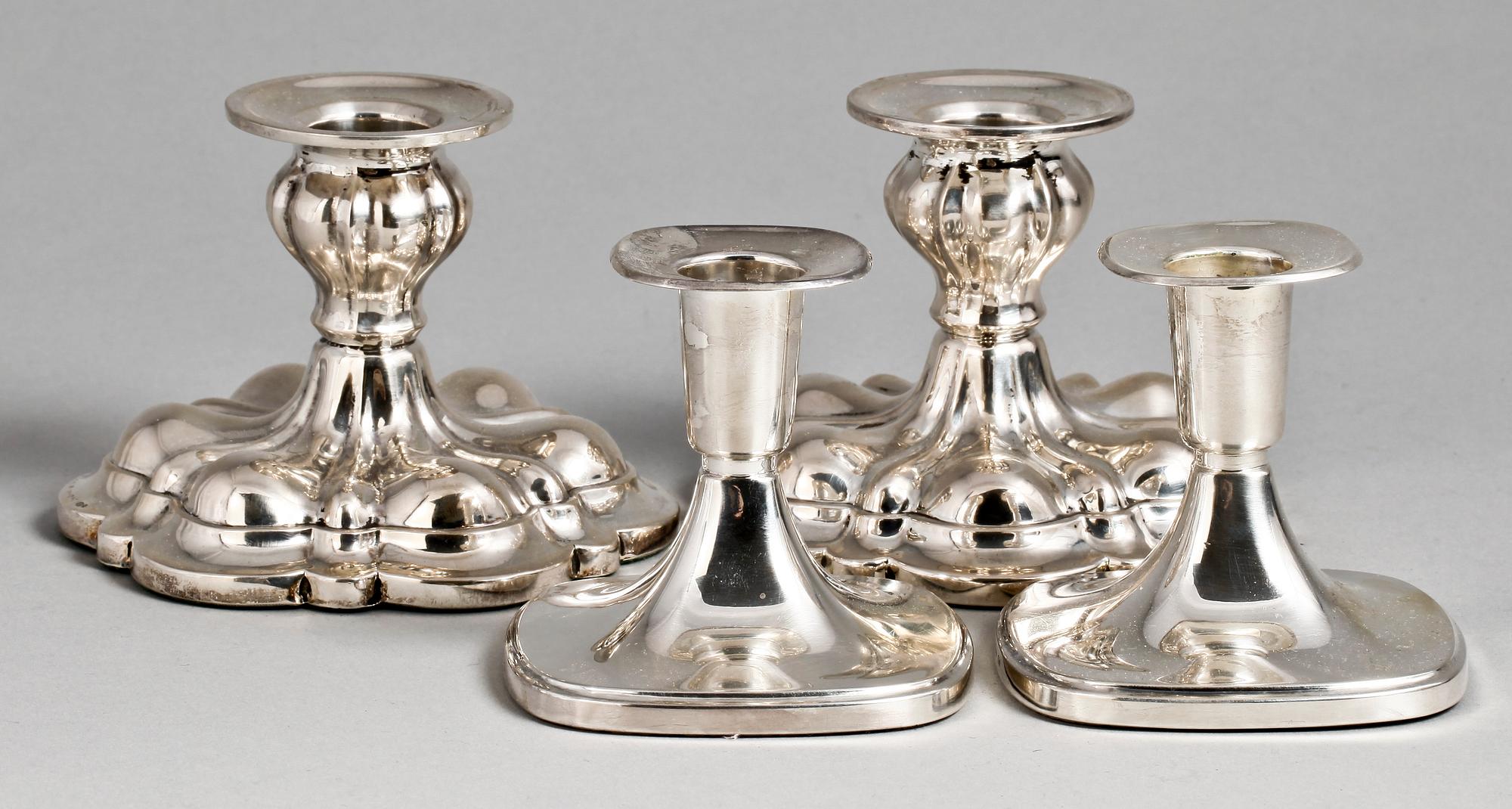 LJUSSTAKAR, 2 par, silver, bl.a. Tore Eldh. 1900-tal.