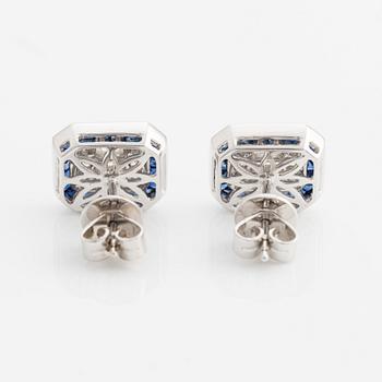 Earrings with baguette and brilliant-cut diamonds and sapphires.