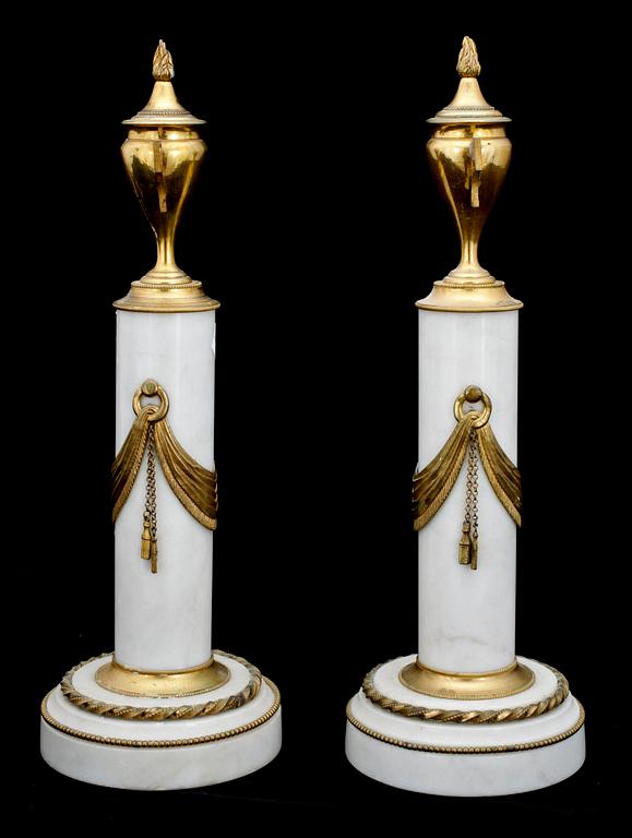 A pair of late Gustavian late 18th Century candlesticks/cassolettes.