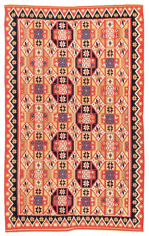A double-interlocked tapestry bed cover, c. 188 x 116 cm, Scania, Färs, Gärds or Villands district, around 1800-1830.