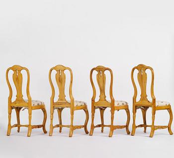 A set of four Swedish rococo chairs, Stockholm, later part 18th century.