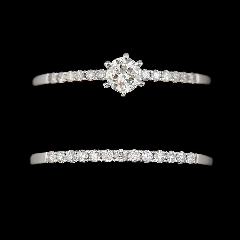 RINGAR, 2 st, 14K vitguld, diamanter 0.50 ct.